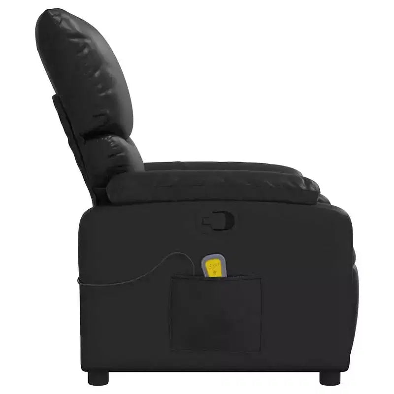 vidaXL Fauteuil inclinable de massage en cuir pour salon, cinéma maison, massage par vibrations à 6 points, dossier et repose-pieds réglables, pochette latérale, noir