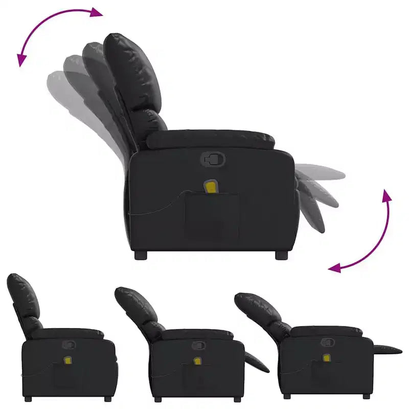 vidaXL Fauteuil inclinable de massage en cuir pour salon, cinéma maison, massage par vibrations à 6 points, dossier et repose-pieds réglables, pochette latérale, noir