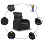 vidaXL Fauteuil inclinable de massage en cuir pour salon, cinéma maison, massage par vibrations à 6 points, dossier et repose-pieds réglables, pochette latérale, noir