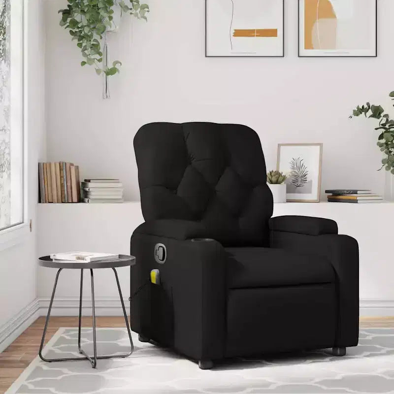 Fauteuil inclinable de massage vidaXL - Similicuir noir, 6 points de vibration, réglable à 135 degrés, porte-gobelets, pochette latérale