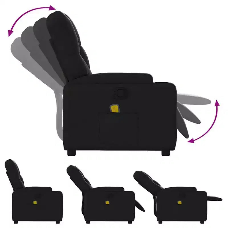Fauteuil inclinable de massage vidaXL - Similicuir noir, 6 points de vibration, réglable à 135 degrés, porte-gobelets, pochette latérale