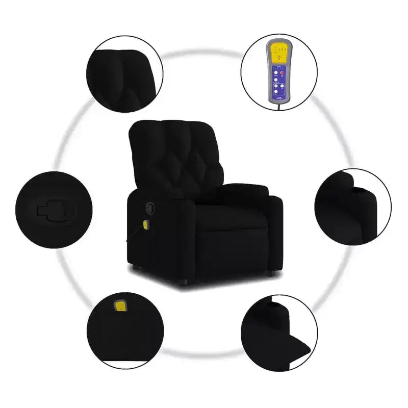 Fauteuil inclinable de massage vidaXL - Similicuir noir, 6 points de vibration, réglable à 135 degrés, porte-gobelets, pochette latérale