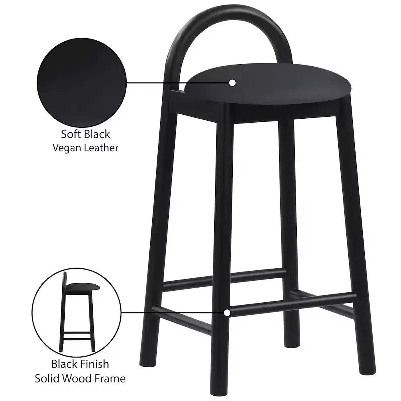 Tabouret en cuir végétalien Calvin noir Meridian Furniture