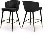 Meridian Furniture,Cassie Black Velvet Stool, Set of 2