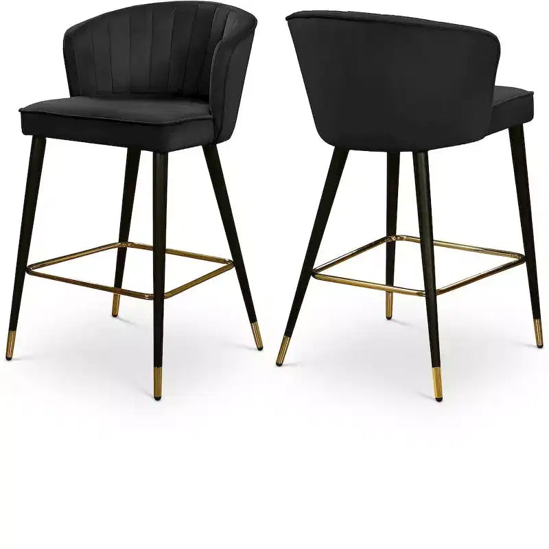 Meridian Furniture,Cassie Black Velvet Stool, Set of 2