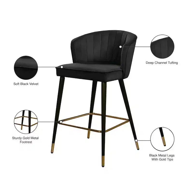 Tabouret Meridian Furniture Cassie en velours noir, lot de 2