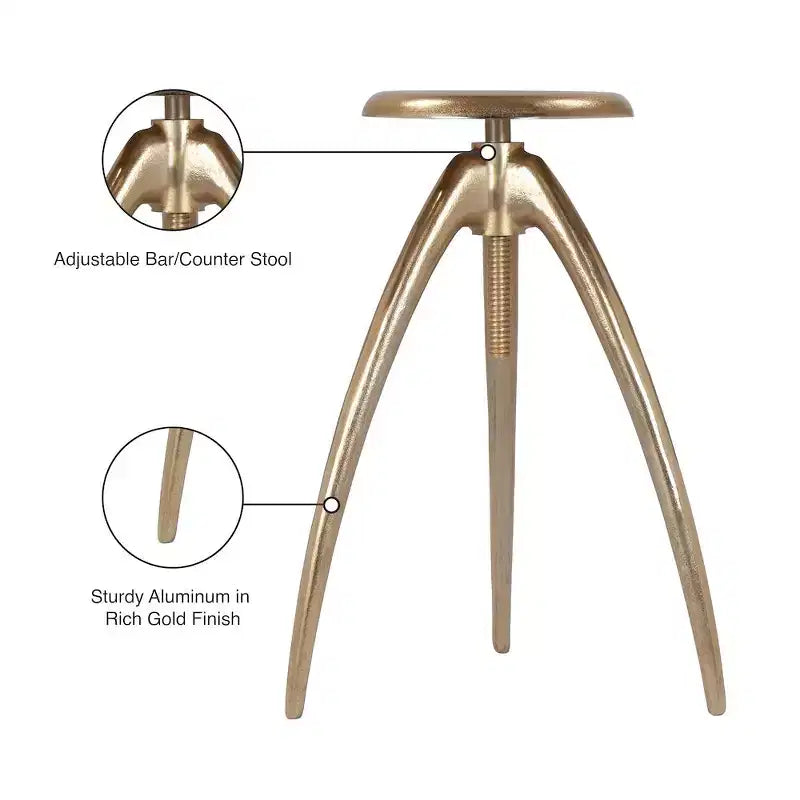 Meridian Furniture, Tabouret de comptoir/bar Clara en aluminium doré