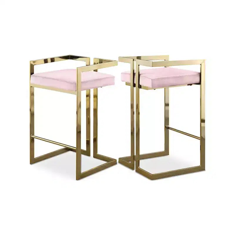 Meridian Furniture,Ezra Pink Velvet Stool, Set of 2