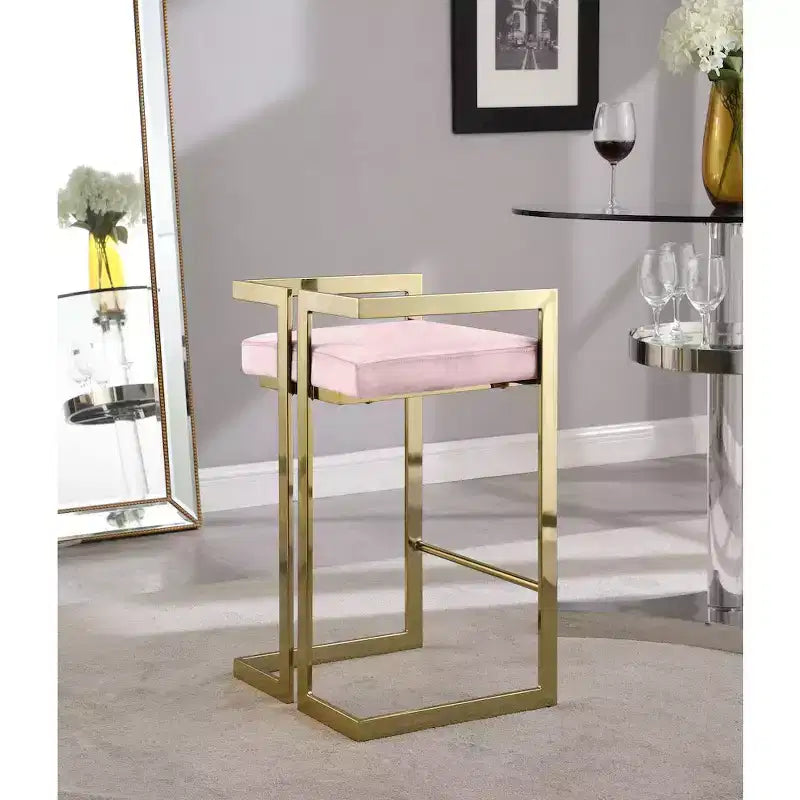 Tabouret en velours rose Meridian Furniture Ezra, ensemble de 2