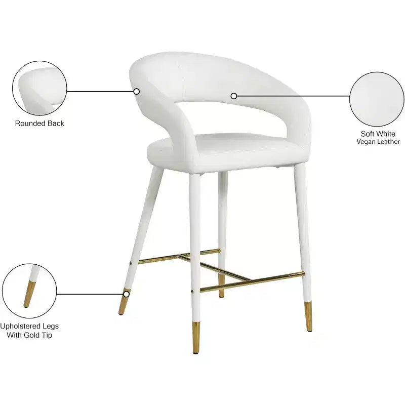 Meridian Furniture, Tabouret Destiny en cuir vegan blanc