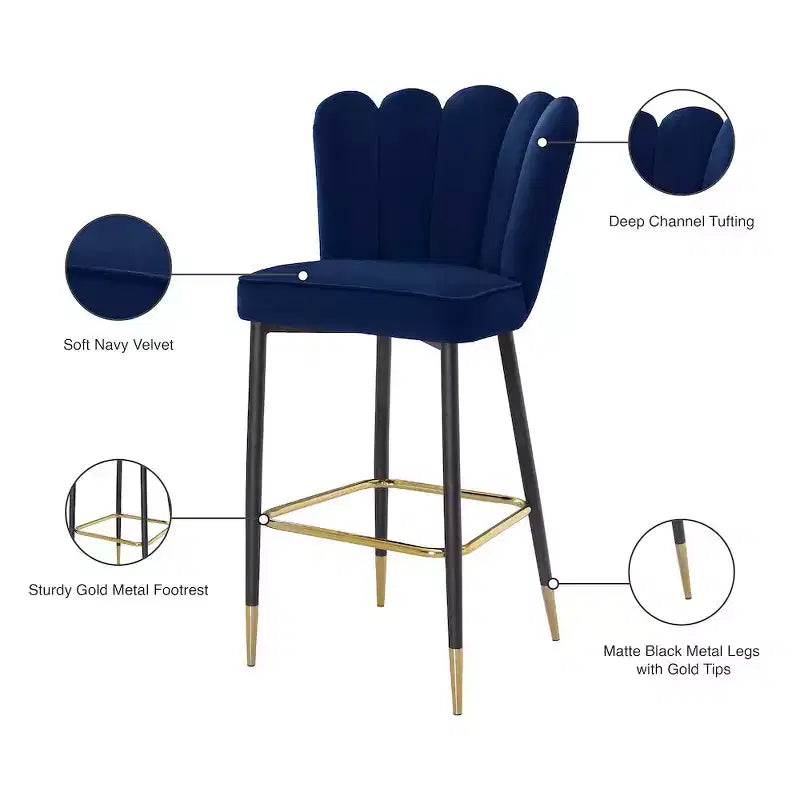Meridian Furniture, Tabouret Lily en velours bleu marine, lot de 2