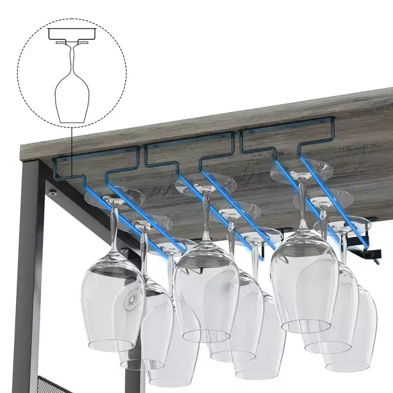 Meuble Bar à Vin Industriel Gris à 3 Niveaux (12+ Bouteilles) 91,4 cm H x 61 cm L x 38,1 cm P, Casier Détachable, 9 Supports à Verres et Étagères Réglables pour Maison/Bar