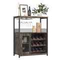 Meuble Bar à Vin Industriel Gris à 3 Niveaux (12+ Bouteilles) 91,4 cm H x 61 cm L x 38,1 cm P, Casier Détachable, 9 Supports à Verres et Étagères Réglables pour Maison/Bar