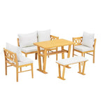 Ensemble de salle à manger 6 pièces pour 6 personnes, ensemble de salle à manger de style ferme, ensemble de table de coin repas peu encombrant pour cuisine et salle à manger, naturel + blanc - ModernLuxe
