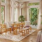 Ensemble de salle à manger 6 pièces pour 6 personnes, ensemble de salle à manger de style ferme, ensemble de table de coin repas peu encombrant pour cuisine et salle à manger, naturel + blanc - ModernLuxe