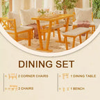 Ensemble de salle à manger 6 pièces pour 6 personnes, ensemble de salle à manger de style ferme, ensemble de table de coin repas peu encombrant pour cuisine et salle à manger, naturel + blanc - ModernLuxe