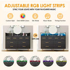 Commode 8 tiroirs avec station de charge et lumières RVB | Commode de chambre large avec 3 prises + 2 ports USB, éclairage LED contrôlé par application pour le jeu