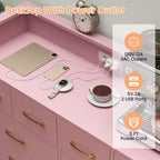 Commode 8 tiroirs avec station de charge et lumières RVB | Commode de chambre large avec 3 prises + 2 ports USB, éclairage LED contrôlé par application pour le jeu