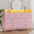 Commode 8 tiroirs avec station de charge et lumières RVB | Commode de chambre large avec 3 prises + 2 ports USB, éclairage LED contrôlé par application pour le jeu