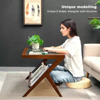 GDFStudio Gnar Tables basses en bois de style moderne du milieu du siècle de 100 cm avec plateau en verre et étagère en rotin