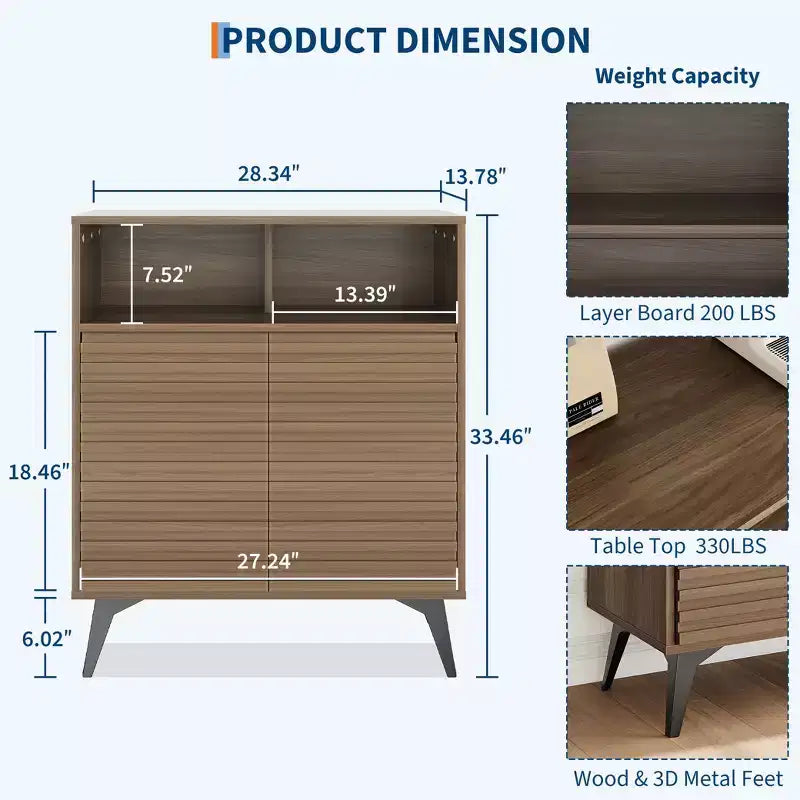 Meuble de rangement cannelé, buffet avec rangement,