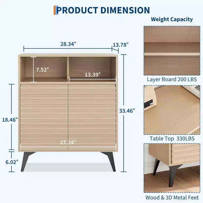Meuble de rangement cannelé, buffet avec rangement,