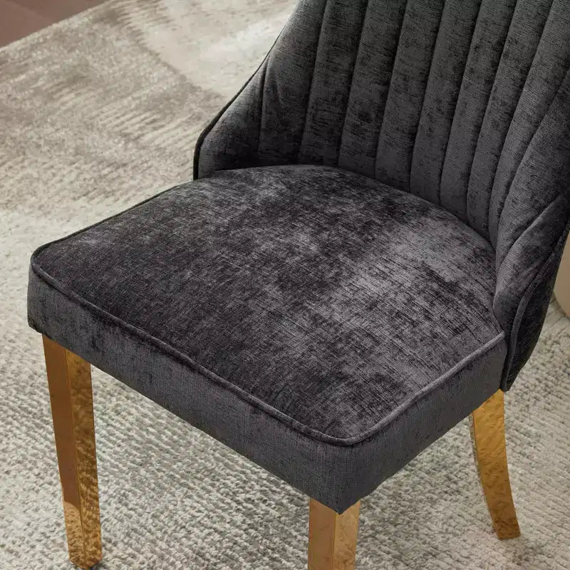 Okak Chenille - Lot de 2 chaises de salle à manger, chaises de cuisine modernes avec revêtement en tissu confortable, chaises d'appoint avec pieds en acier inoxydable plaqué