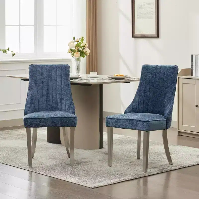 Okak Chenille - Lot de 2 chaises de salle à manger, chaises de cuisine modernes avec revêtement en tissu confortable, chaises d'appoint avec pieds en acier inoxydable plaqué