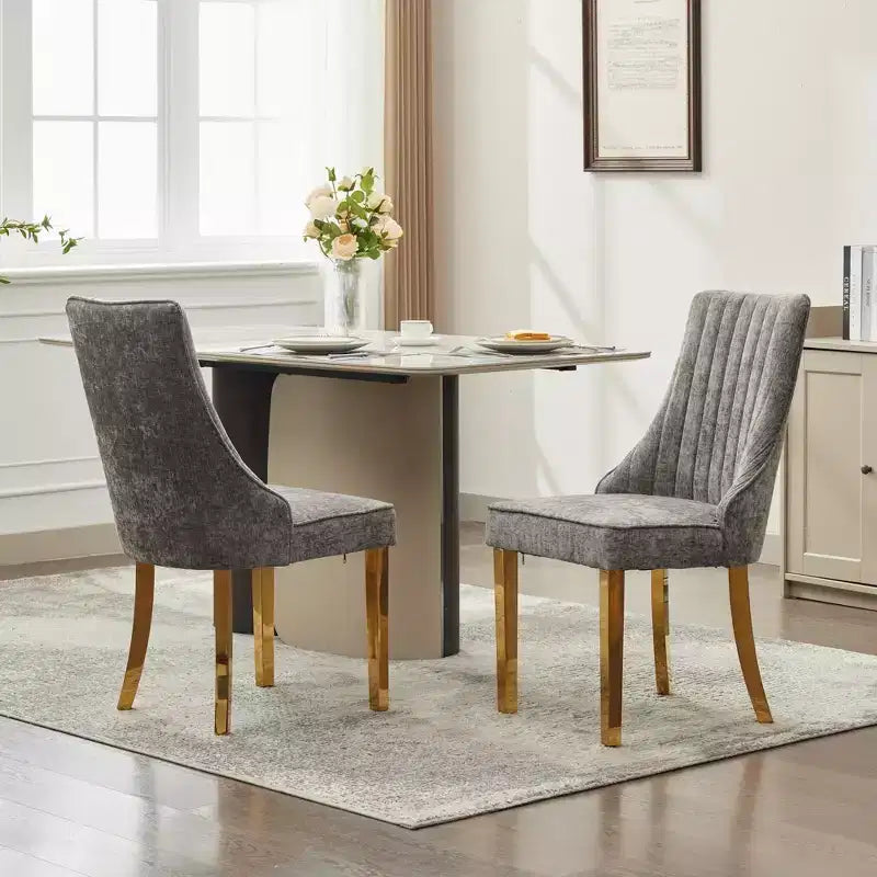Okak Chenille - Lot de 2 chaises de salle à manger, chaises de cuisine modernes avec revêtement en tissu confortable, chaises d'appoint avec pieds en acier inoxydable plaqué