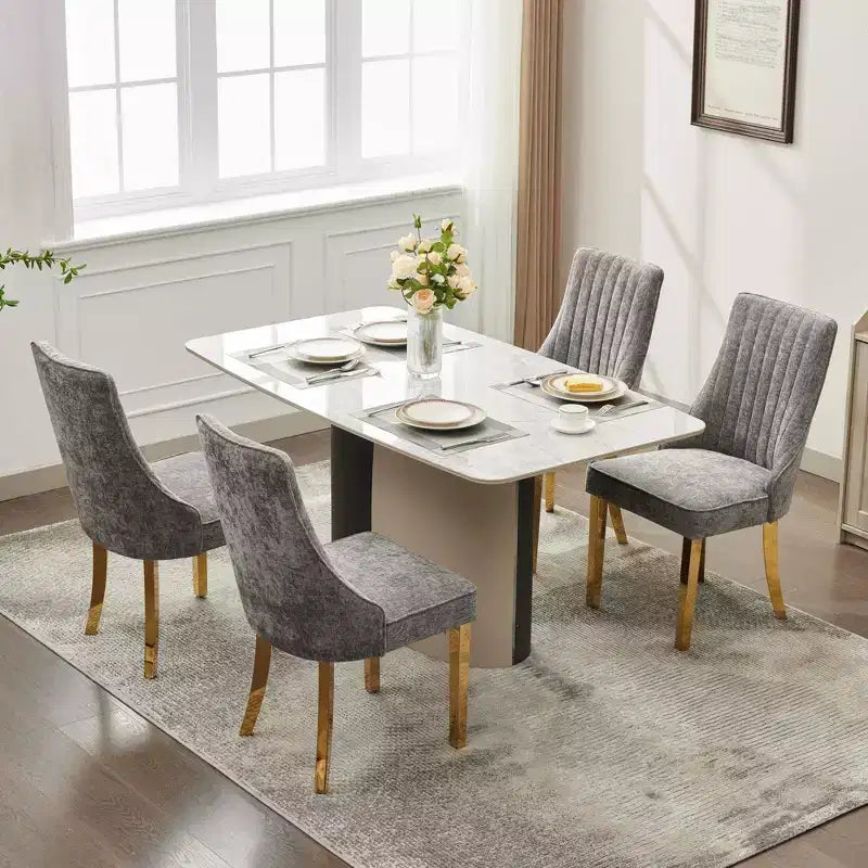 Okak Chenille - Lot de 2 chaises de salle à manger, chaises de cuisine modernes avec revêtement en tissu confortable, chaises d'appoint avec pieds en acier inoxydable plaqué