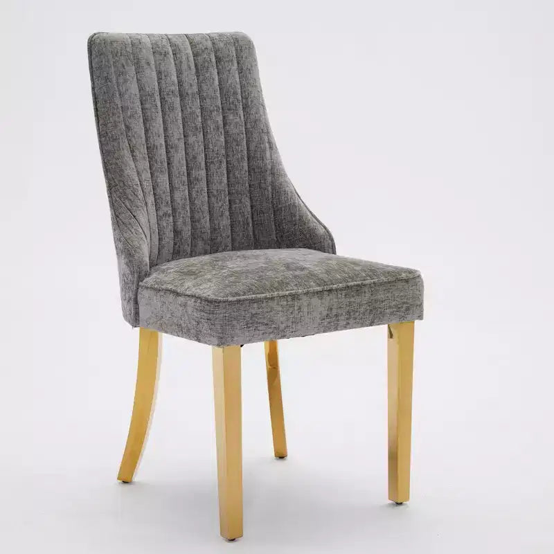 Okak Chenille - Lot de 2 chaises de salle à manger, chaises de cuisine modernes avec revêtement en tissu confortable, chaises d'appoint avec pieds en acier inoxydable plaqué