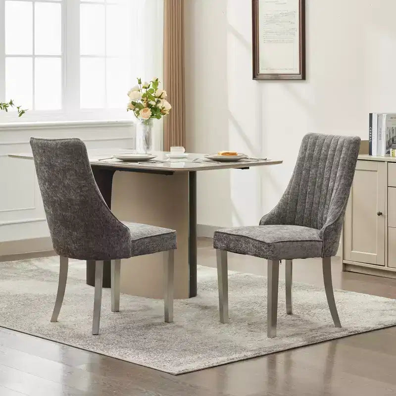 Okak Chenille - Lot de 2 chaises de salle à manger, chaises de cuisine modernes avec revêtement en tissu confortable, chaises d'appoint avec pieds en acier inoxydable plaqué