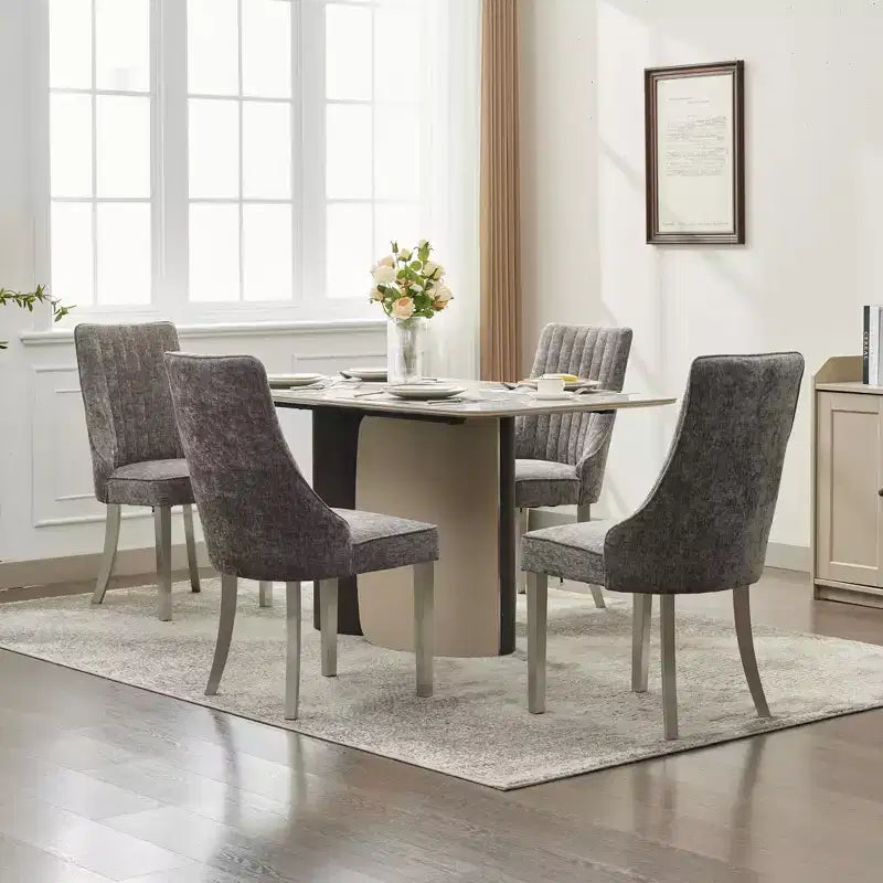 Okak Chenille - Lot de 2 chaises de salle à manger, chaises de cuisine modernes avec revêtement en tissu confortable, chaises d'appoint avec pieds en acier inoxydable plaqué