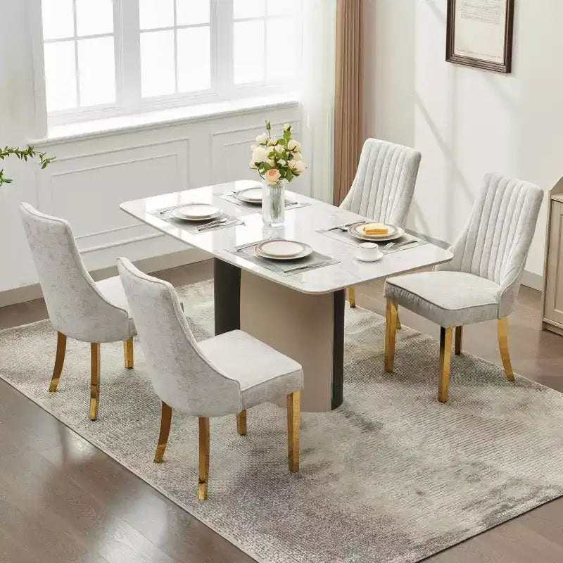 Okak Chenille - Lot de 2 chaises de salle à manger, chaises de cuisine modernes avec revêtement en tissu confortable, chaises d'appoint avec pieds en acier inoxydable plaqué