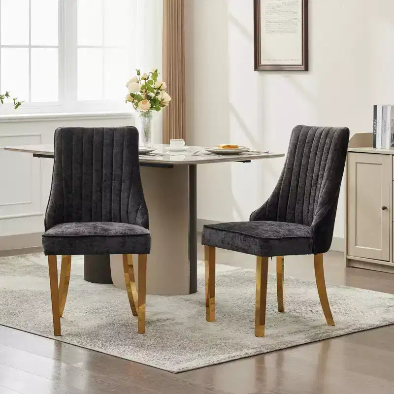 Okak Chenille - Lot de 2 chaises de salle à manger, chaises de cuisine modernes avec revêtement en tissu confortable, chaises d'appoint avec pieds en acier inoxydable plaqué
