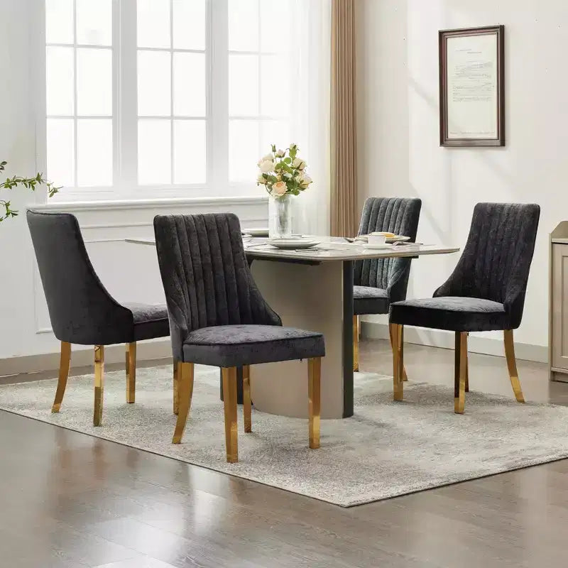 Okak Chenille - Lot de 2 chaises de salle à manger, chaises de cuisine modernes avec revêtement en tissu confortable, chaises d'appoint avec pieds en acier inoxydable plaqué