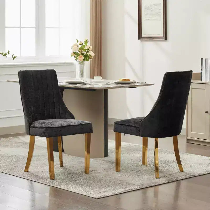 Okak Chenille - Lot de 2 chaises de salle à manger, chaises de cuisine modernes avec revêtement en tissu confortable, chaises d'appoint avec pieds en acier inoxydable plaqué