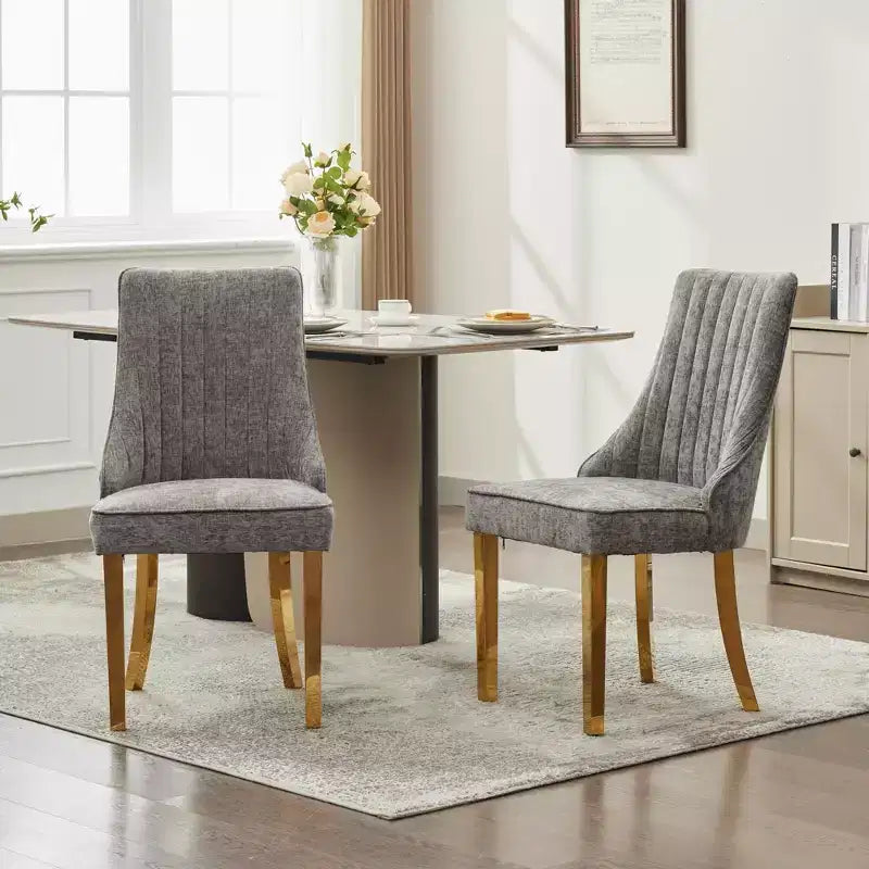 Okak Chenille - Lot de 2 chaises de salle à manger, chaises de cuisine modernes avec revêtement en tissu confortable, chaises d'appoint avec pieds en acier inoxydable plaqué
