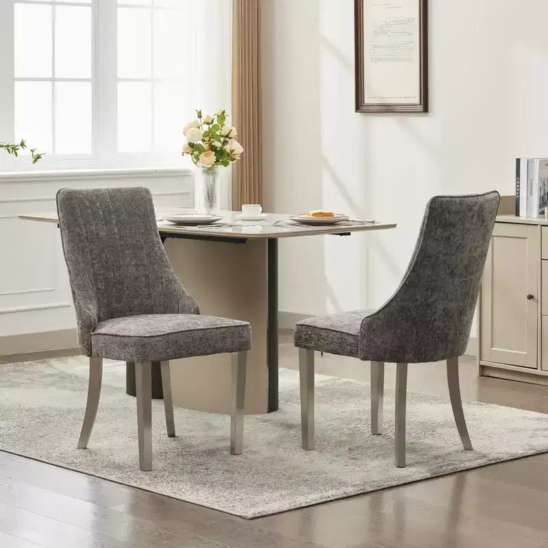 Okak Chenille - Lot de 2 chaises de salle à manger, chaises de cuisine modernes avec revêtement en tissu confortable, chaises d'appoint avec pieds en acier inoxydable plaqué