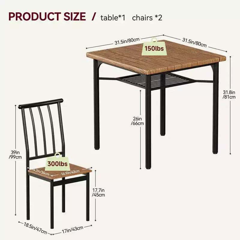 Ensemble Table à Manger 3 Pièces GustoWave, avec Casier à Vin, pour Petits Espaces, Appartement