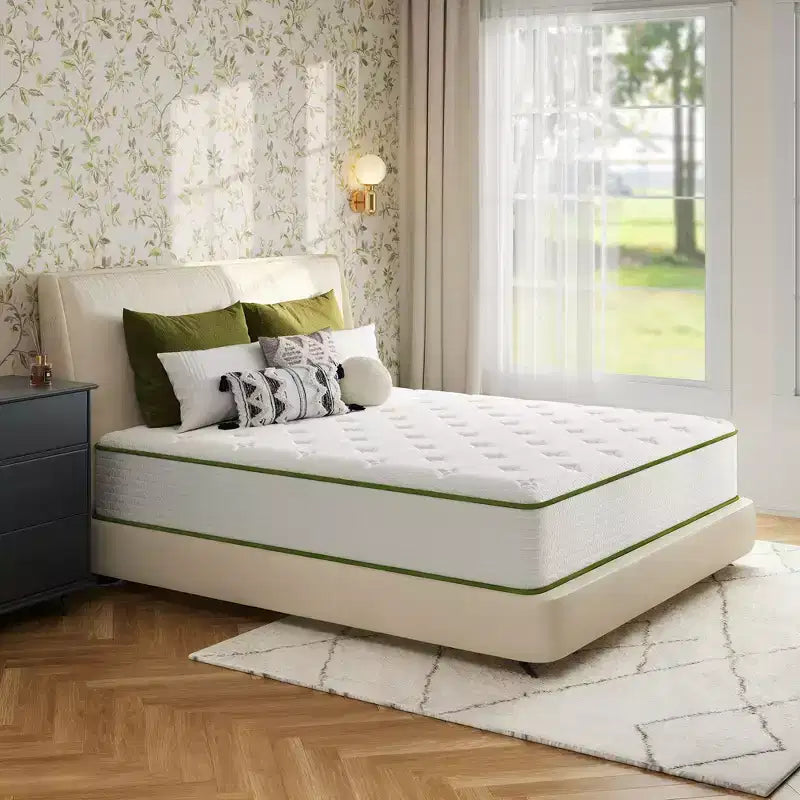 Matelas hybride Swedrea en mousse à mémoire de forme à gel rafraîchissant antistatique, fermeté moyenne, anti-sensibilité, blanc