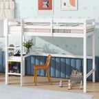MAYEERTY Twin High Loft Bed, Rubber Wood Loft Bed with Safety Guardrail, Bulit-in Desk White
