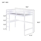 MAYEERTY Lit mezzanine double, lit mezzanine en bois d'hévéa avec garde-corps de sécurité, bureau intégré blanc