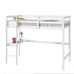 MAYEERTY Lit mezzanine double, lit mezzanine en bois d'hévéa avec garde-corps de sécurité, bureau intégré blanc