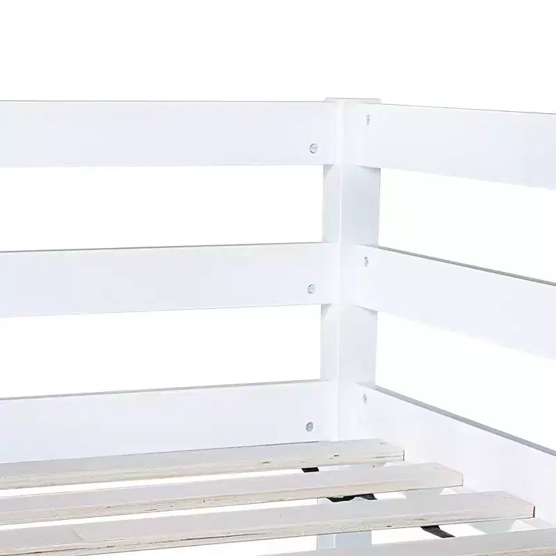MAYEERTY Lit mezzanine double, lit mezzanine en bois d'hévéa avec garde-corps de sécurité, bureau intégré blanc
