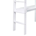 MAYEERTY Lit mezzanine double, lit mezzanine en bois d'hévéa avec garde-corps de sécurité, bureau intégré blanc