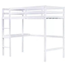 MAYEERTY Lit mezzanine double, lit mezzanine en bois d'hévéa avec garde-corps de sécurité, bureau intégré blanc