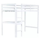 MAYEERTY Lit mezzanine double, lit mezzanine en bois d'hévéa avec garde-corps de sécurité, bureau intégré blanc