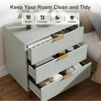 Commode Acekool en bois cannelé à 3 tiroirs, commode moderne de 71 cm de large, organiseur de rangement pour chambre à coucher avec poignée dorée pour salon, entrée, couloir
