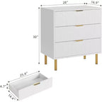 Commode Acekool en bois cannelé à 3 tiroirs, commode moderne de 71 cm de large, organiseur de rangement pour chambre à coucher avec poignée dorée pour salon, entrée, couloir